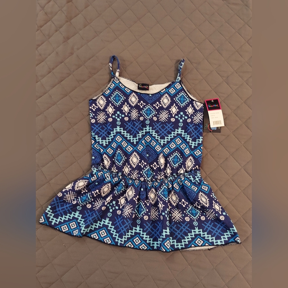 Blue Geometric Kids Casual Dress